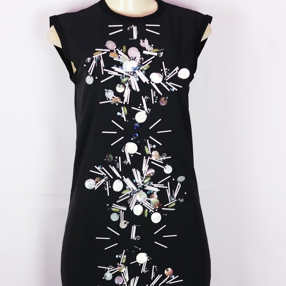 TANYA TAYLOR BLACK EMBELLISHED SLEEVELESS TUNIC 0 - Picture 2 of 6